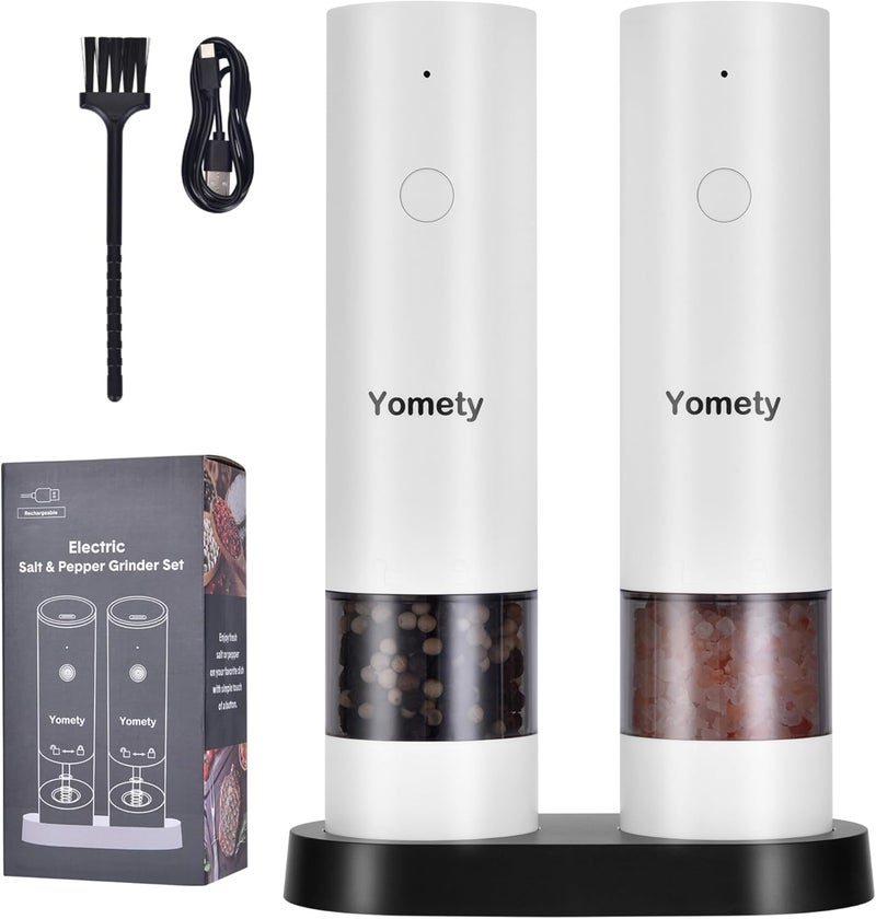 Yomety Electric Salt and Pepper Grinder Set - Rechargeable Salt and Pepper Shakers with Adjustable Coarseness, Automatic Salt and Pepper Grinder Set for Kitchen Accessories - Image 1
